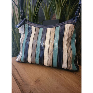 Madi Claire Croco Embossed Leather Shoulder bag w/ Multicolored Stripes